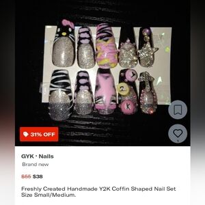 GYK Silver and Pink Coffin Shaped Nail Set